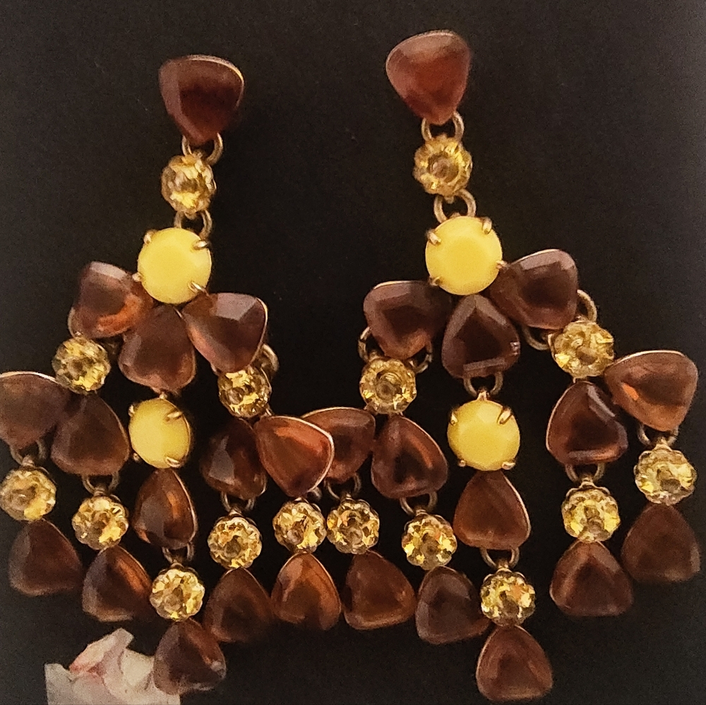 Elegant Brown and Yellow Chandelier Earrings